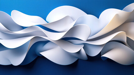 Fototapete - dynamic composition of flowing white forms against blue background, creating sense of movement and depth. abstract design evokes feeling of tranquility and elegance