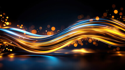 Leinwandbilder - Abstract light trails create dreamlike flow with vibrant orange and blue hues, evoking sense of motion and energy in dark background