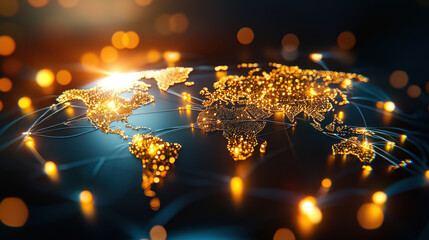 Aufkleber - dynamic image of interconnected global cities with glowing lights, showcasing digital world map. vibrant connections symbolize global communication and technology