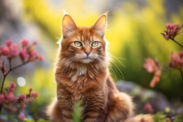 Wall Mural - Portrait of a cute somali cat isolated in bright and cheerful park background