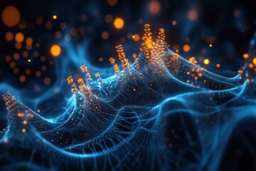 Fototapete - Detailed 3D visualization showcasing the complex structure of a virus with capsid, spikes, and glowing molecular features. Generative AI