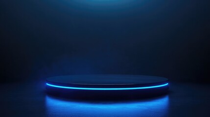 Wall Mural - abstract deep blue background with circular light bokeh and illuminated stage offering copy space fo