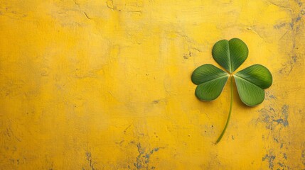 Wall Mural - Green Shamrock Leaf on Yellow Textured Background