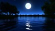 © Neungruedee - Tranquil Night Sky with Full Moon Over Serene Lake