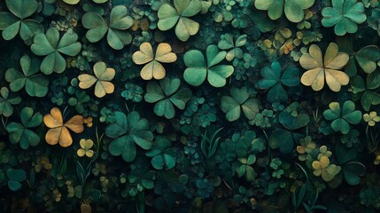 Wall Mural - Lush Green Clover Leaf Pattern Background