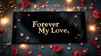Wall Mural - a black satin banner with glowing gold text 