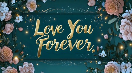 Wall Mural - a deep teal banner featuring elegant golden cursive text 