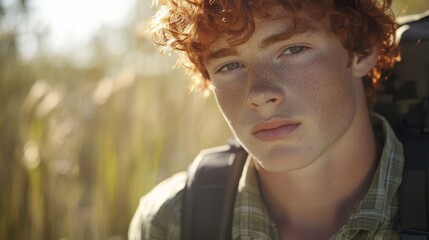 Canvas Print - Young Redheaded Teenager Outdoors Wearing Backpack