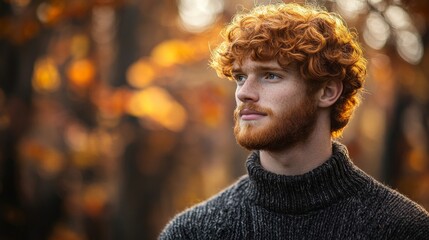 Poster - Young Man with Red Hair and Beard in Autumn Setting