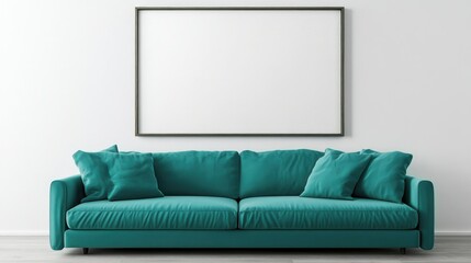 Canvas Print - Contemporary Teal Couch Against White Wall