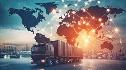 Wall Mural - logistics international delivery concept, world map with logistic network distribution on background