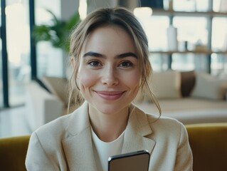 Smiling Woman in a Business Setting