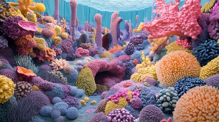 Poster - Vibrant underwater world with colorful bacteria forms and textures creating a surreal landscape of life. Generative AI