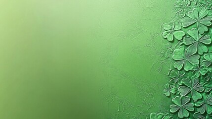 Wall Mural - Green textured background with embossed shamrocks