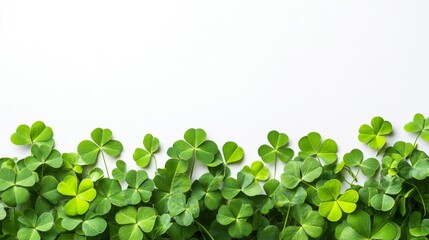 Wall Mural - Lush Green Shamrocks Bordering White Background