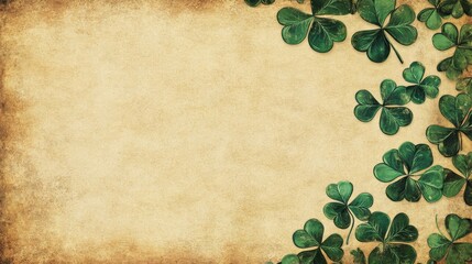 Wall Mural - Aged Paper Background With Shamrock Border Design