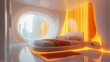 © Kokhanchikov - Modern bedroom design featuring soft curves and warm lighting in a futuristic style