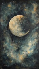 Wall Mural - crescent moon in a starry sea, illuminated craters, nebulas and the vastness of deep space art