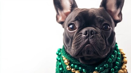 Poster - Adorable Black French Bulldog Wearing Green Beads