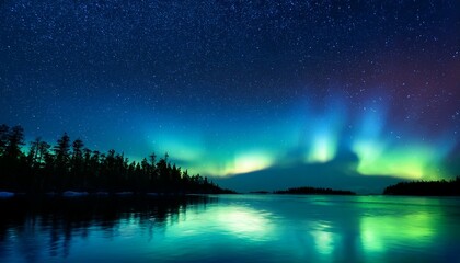 aurora lights meditated in water blue northern lighting fixtures banner with reproduction space