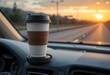 © CamClips - A machine coffee served in a travel cup with lid, placed in a modern car