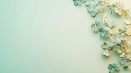 Wall Mural - Delicate Green Clover Leaves on Pale Background