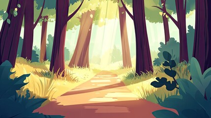 Poster - Sunlit Path Through A Lush Green Forest