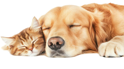 Wall Mural - A dog and cat peacefully sleeping together, showcasing friendship. transparent background