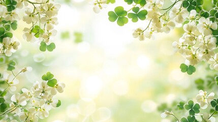 Wall Mural - Delicate white blossoms frame a soft green spring background