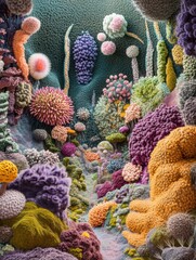 Poster - Exploring a vibrant world of bacteria forms and textures in a colorful abstract landscape. Generative AI