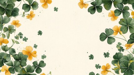 Wall Mural - Watercolor Shamrocks and Yellow Flowers Frame Design