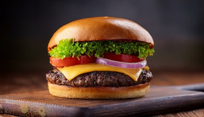 Wall Mural - close up of delicious fresh tasty burger