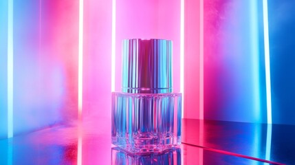 Poster - Futuristic Chrome Mycelium Packaging Against Neon Lit Background
