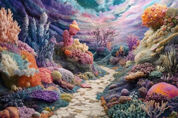 Poster - Unique landscape featuring diverse bacteria forms and textures in vibrant colors with intricate formations. Generative AI