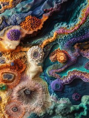 Leinwandbilder - Exploration of vibrant bacterial patterns and textures in a colorful microbial landscape. Generative AI