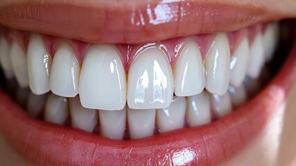 Poster - Close-up of a confident smile revealing bright, white teeth. The dental work highlights the precision of cosmetic dentistry, emphasizing aesthetics and oral health.