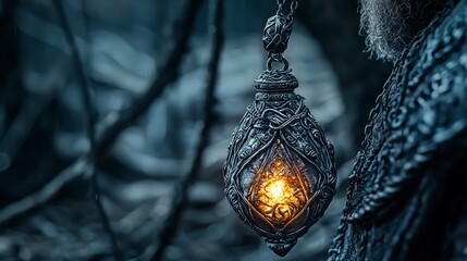 Wall Mural - Ancient amulet glowing in mystical forest fantasy closeup enigmatic illumination dark and enchanted environment