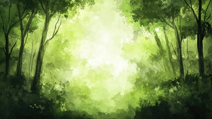 Poster - Watercolor Painting of a Lush Green Forest Scene