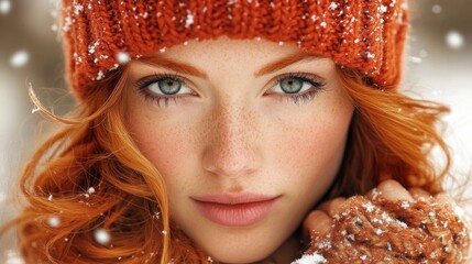 Canvas Print - Redhead woman winter portrait snowy scene