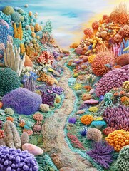 Poster - Vibrant landscape filled with diverse bacterial forms creating a stunning natural texture in a fantastical environment. Generative AI