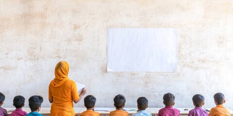 Poster - Teacher and Students in a Modern Classroom Engaged in Learning