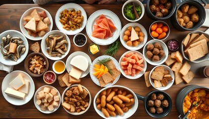 Traditional Smörgåsbord Spread – Top View of a Festive Swedish Buffet