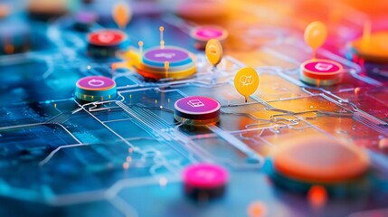 Aufkleber - Vibrant rendering of customer journey mapping focusing touchpoints awareness to retention