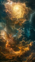 Wall Mural - dramatic sky with lightning and stormy clouds. ideal for fantasy illustrations, book covers and film