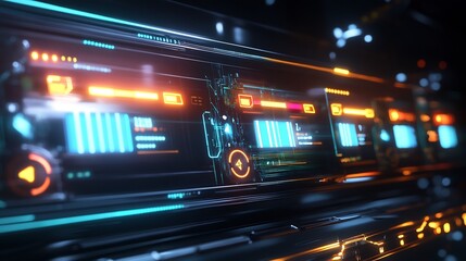 Poster - Timelines shown glowing progress bar milestone clearly marked futuristic interface