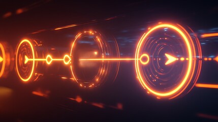 Poster - Swot analysis diagram displayed glowing circles arrows in a dynamic 3D presentation with a dark background