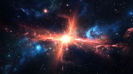Wall Mural - Cosmic Explosion Nebula: A Vivid Display of Celestial Energy and Stellar Birth in the Vast Expanse of Space