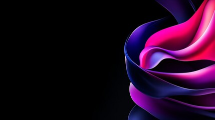 Wall Mural - Abstract swirls of vibrant pink and purple against a deep black background. A captivating display of color and form.