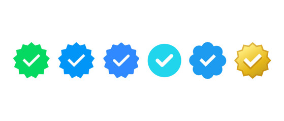 Wall Mural - set of verified badges. whatsapp, facebook, instagram, tiktok and twitter. profile verification icon
