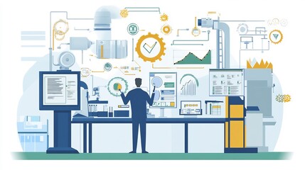 Fototapete - Illustration of process improvement framework featuring Six Sigma Kaizen methodologies